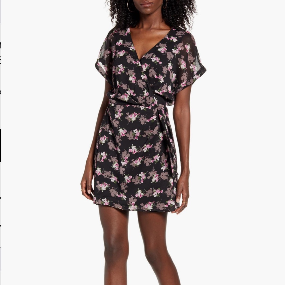 All in Favor Black Floral Wrap Dress